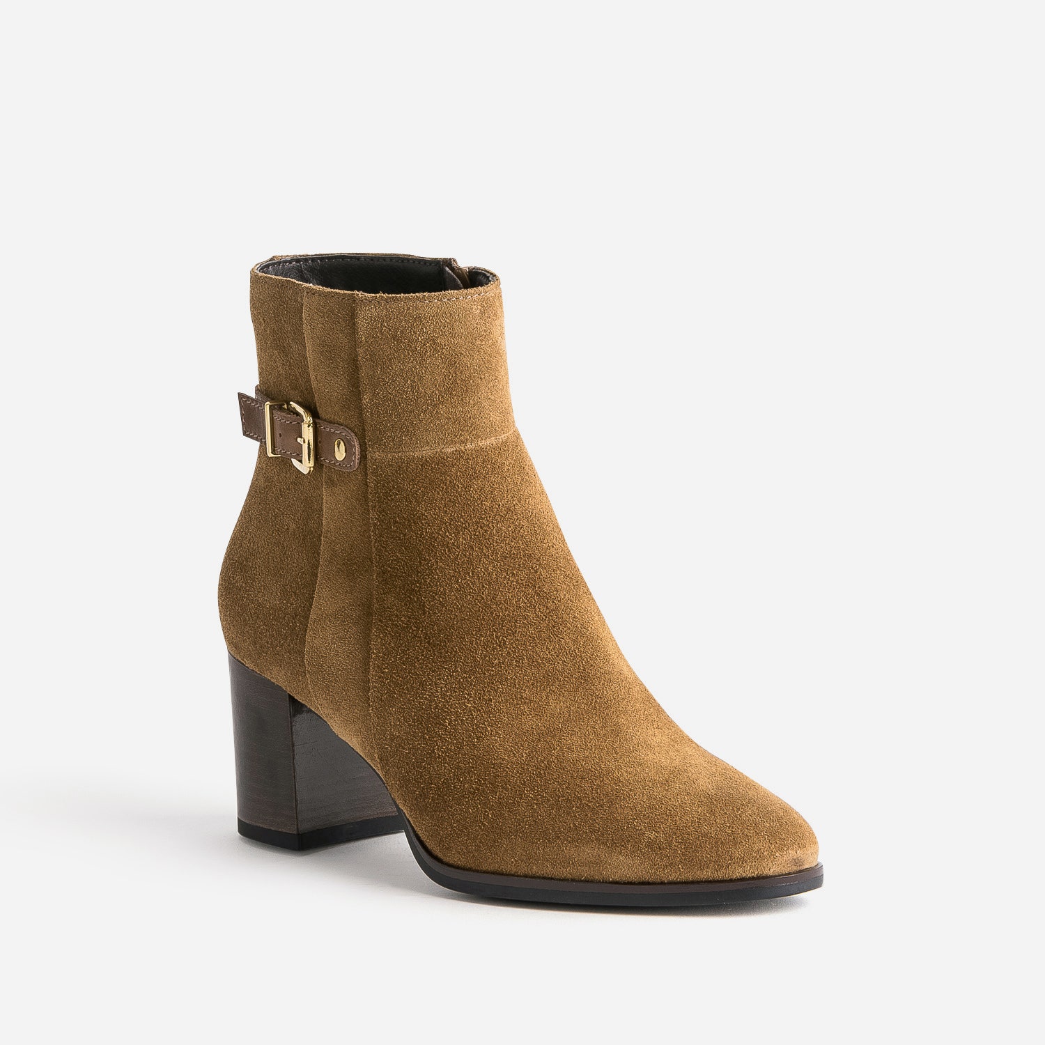 Boots talon camel en cuir velours