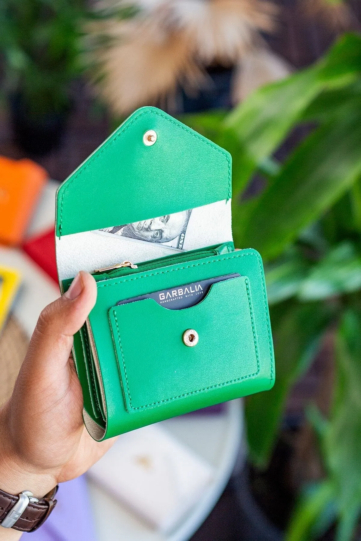 Garbalia  Columbia Mini-Damenbrieftasche aus veganem Leder in Grün mit Münzfach und losem Kartenhalter