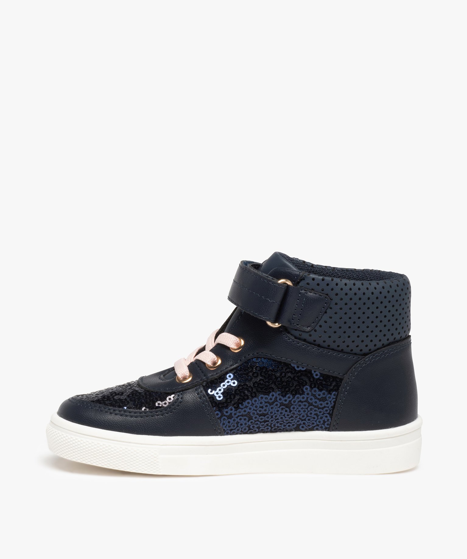 Baskets fille semi-montantes unies à sequins marine | GEMO