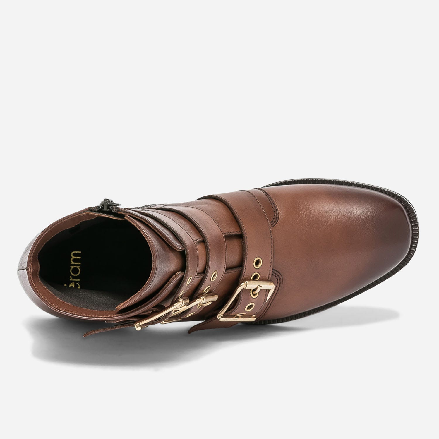 Boots cognac en cuir éco-conçu avec 3 brides