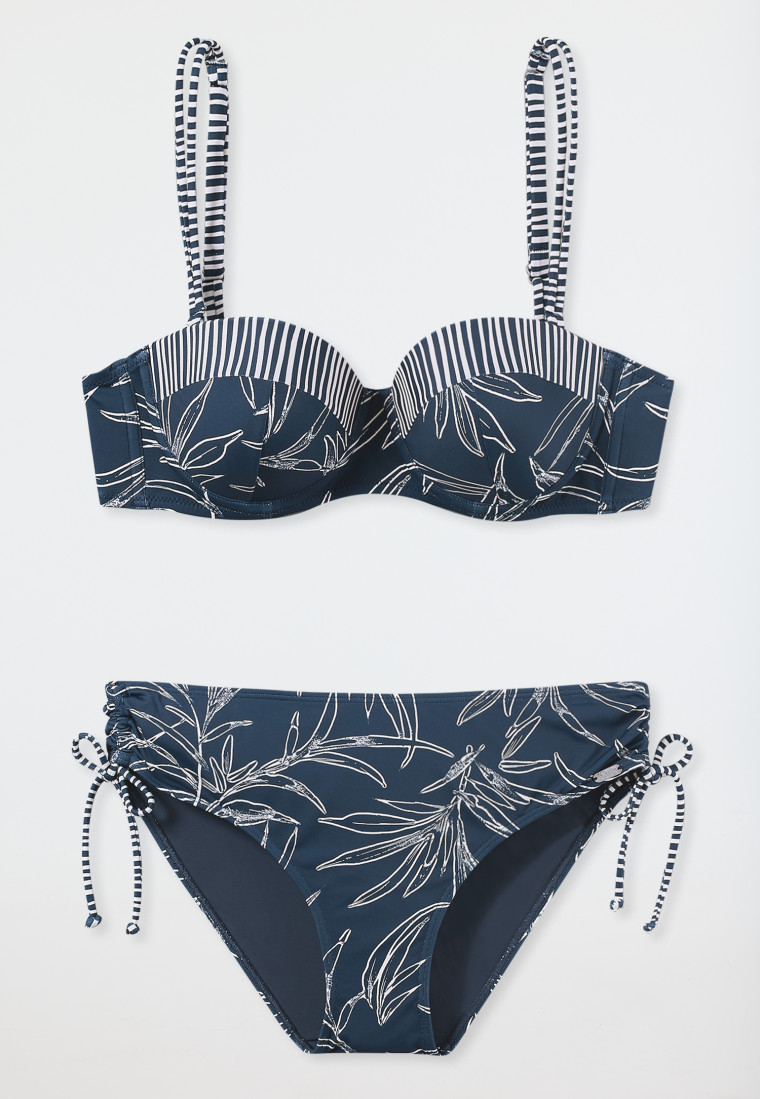 Bandeau Bügel-Bikini Softcups variable Träger Midi-Slip verstellbare Seiten blau gemustert - Ocean Swim