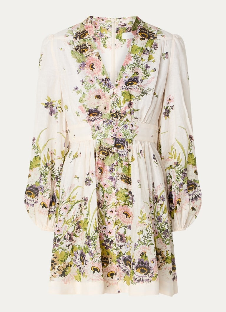 Rochie scurtă de in Zimmermann Halliday cu imprimeu floral