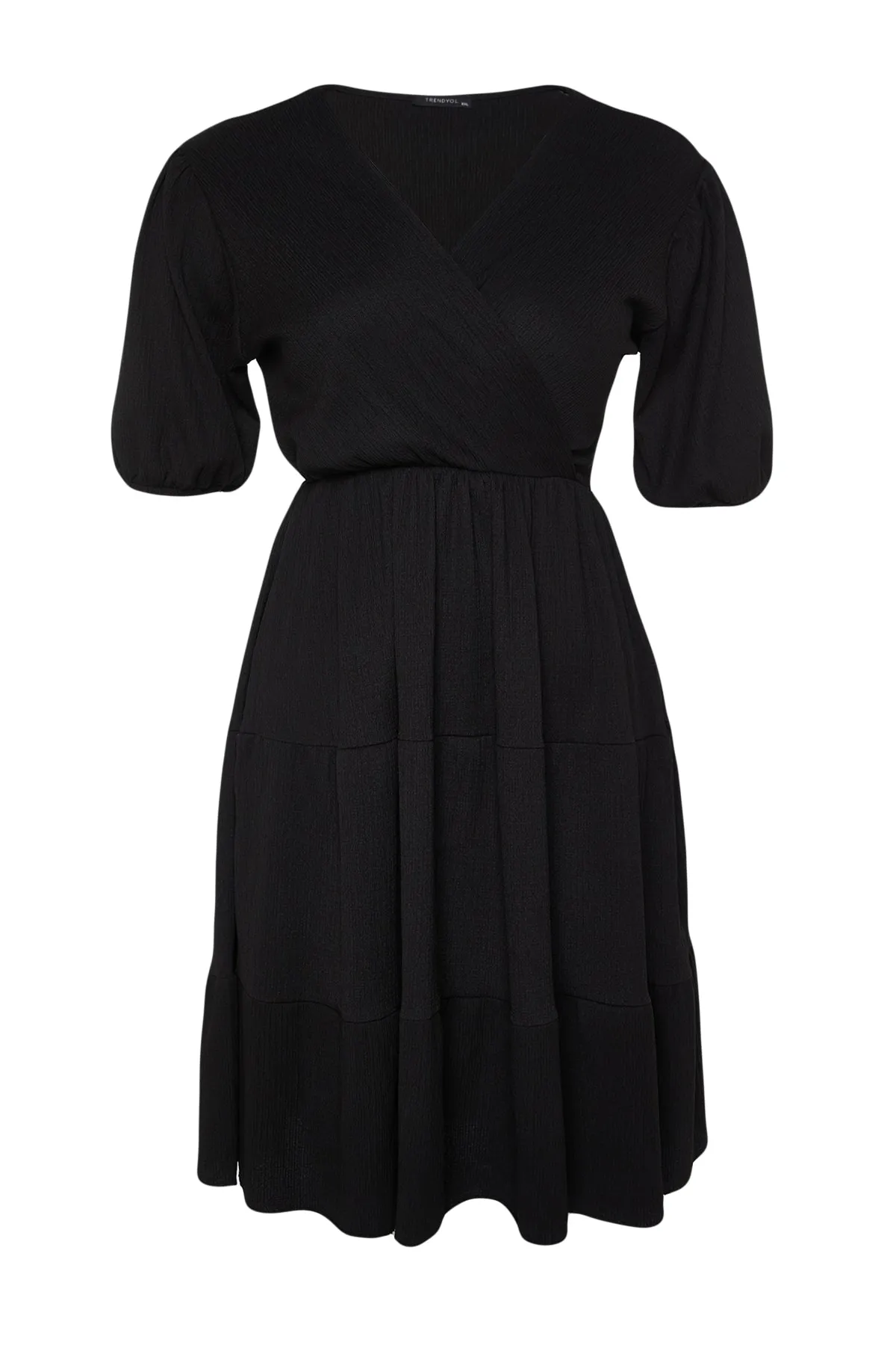 Trendyol Curve  Schwarzes Skater-Strickkleid mit V-Ausschnitt und zweireihigem Verschluss TBBSS22EL2987