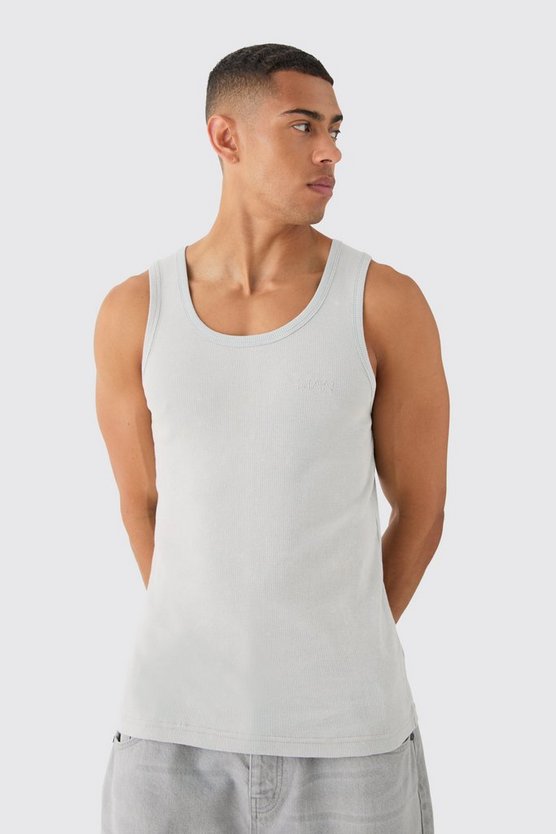Geripptes Slim-Fit Man Tanktop mit Acid-Waschung