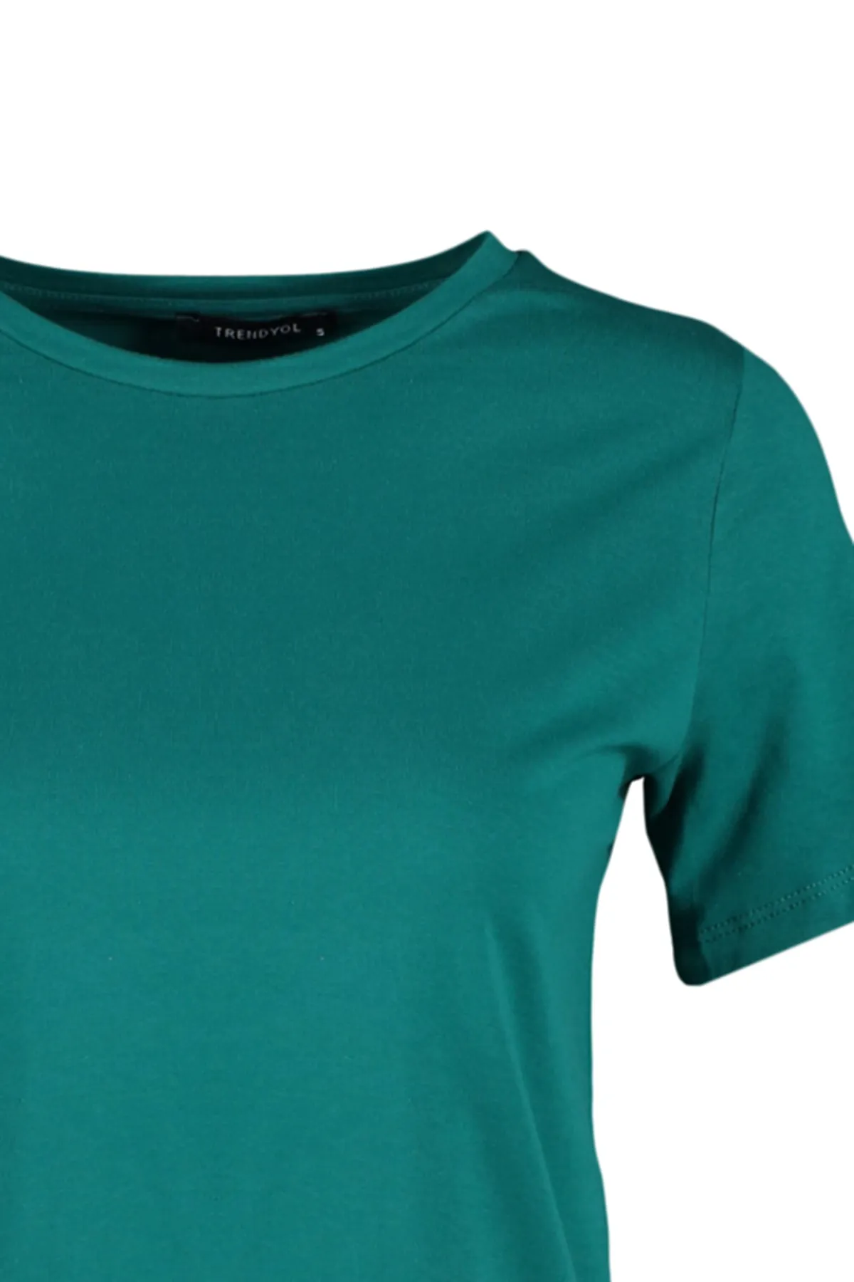 Trendyol Collection  Smaragdgrünes Basic-Strick-T-Shirt mit Rundhalsausschnitt aus 100 % Baumwolle TWOSS23TS00000