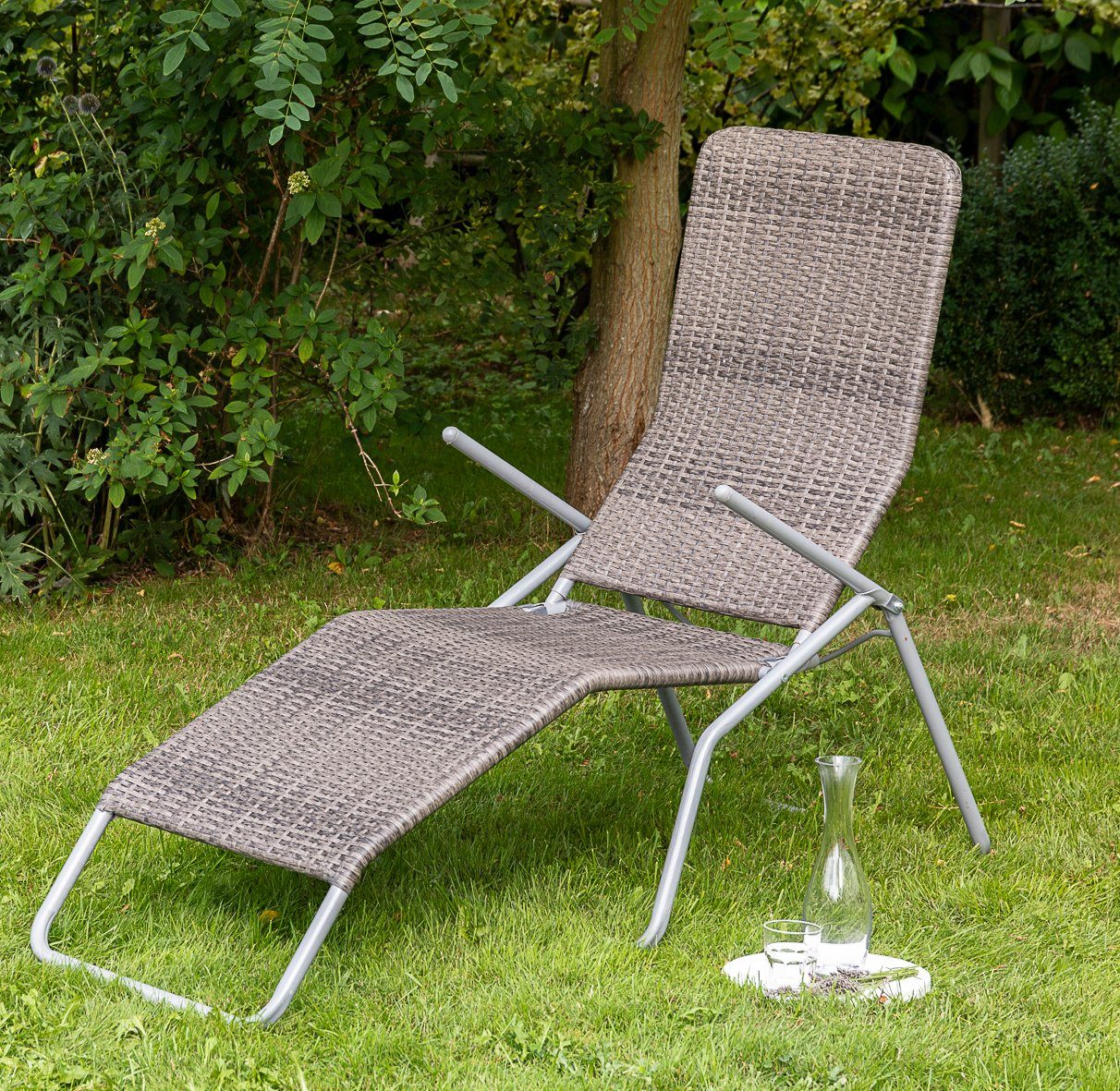 MERXX Gartenliege Syrakus XL, Stahl/Polyrattan, klappbar