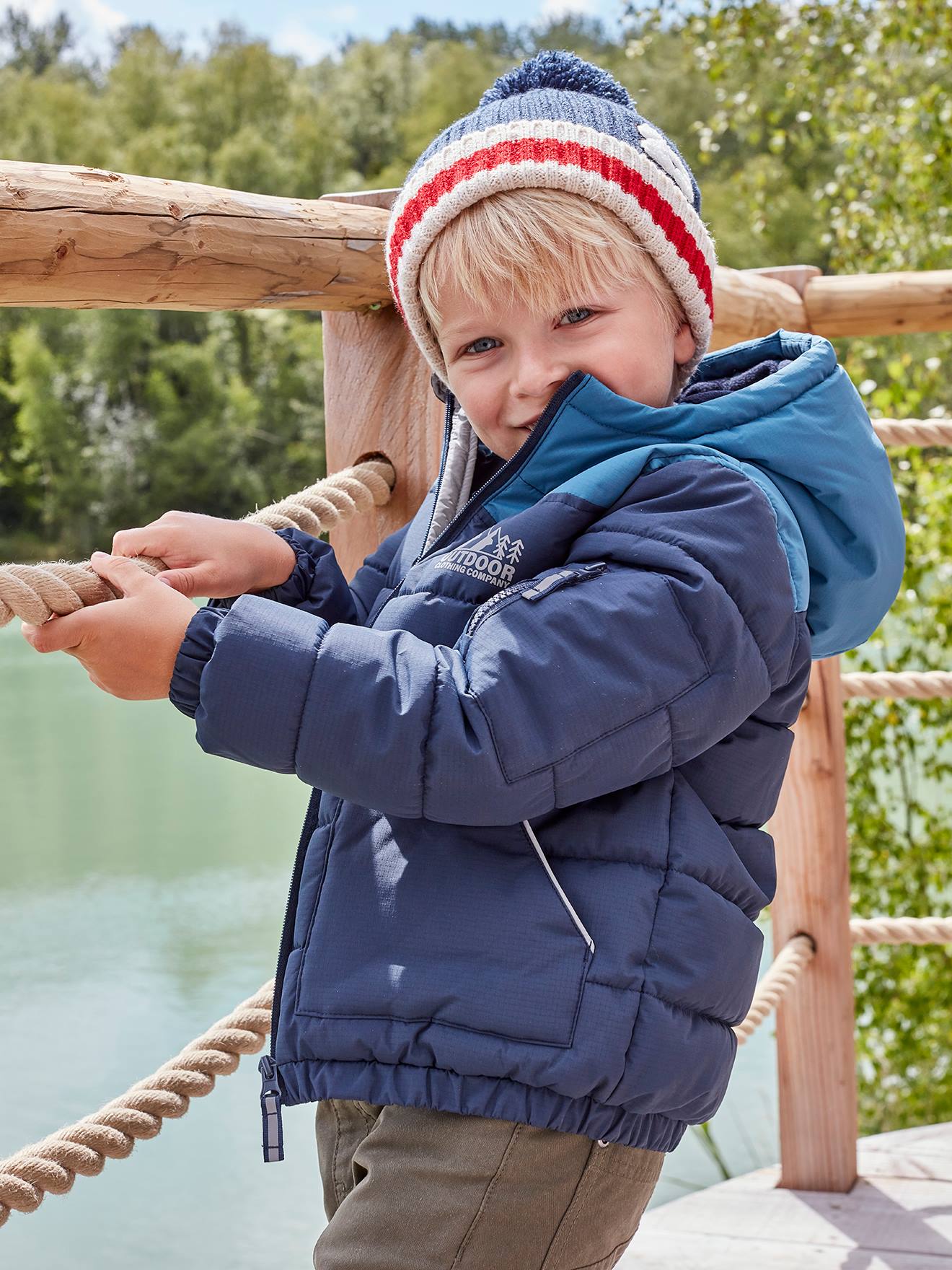 Vertbaudet Jungen Steppjacke mit Kapuze, Recycling-Polyester - khaki