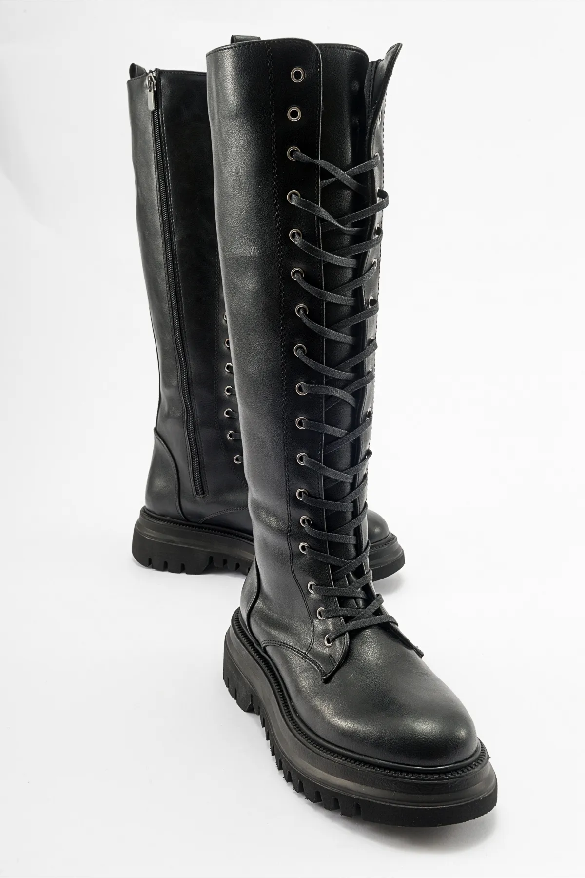 LuviShoes  PEGOS Schwarze Schnürstiefel für Damen mit Reißverschluss