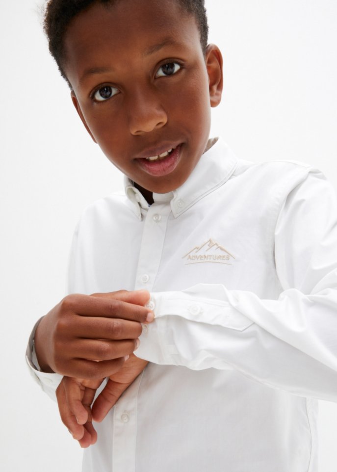 Jungen Langarmhemd mit Stickerei, Slim Fit