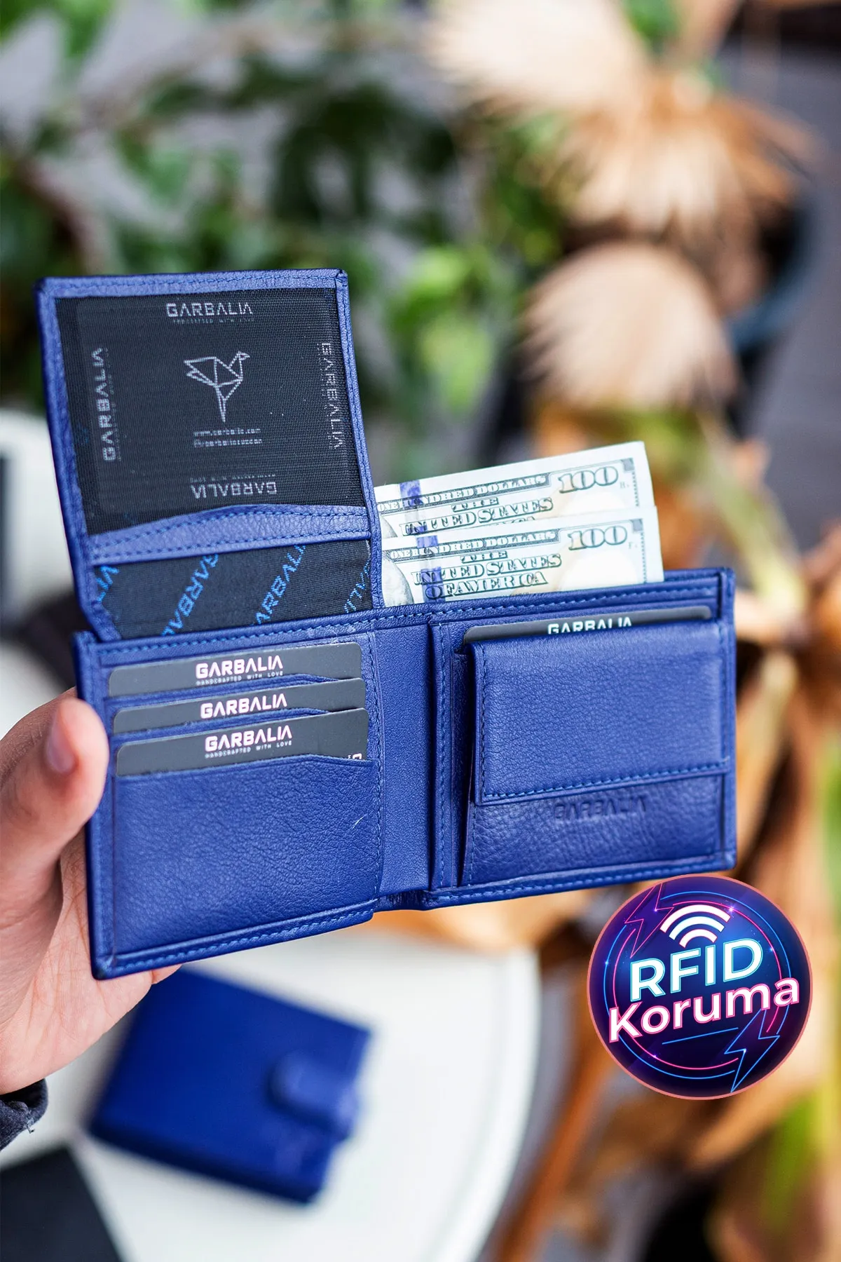 Garbalia  Jackson Dunkelblaue Geldbörse aus echtem Leder mit RFID-Schutz und Münzfach
