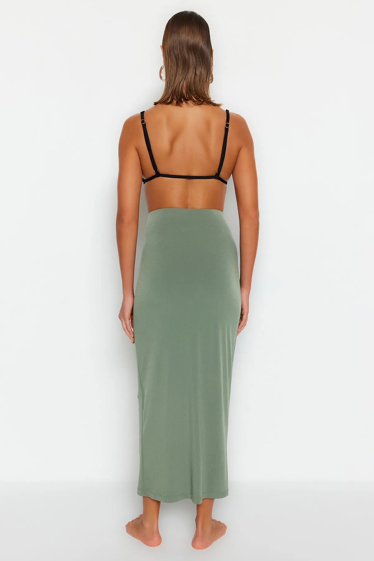 Trendyol Collection  Khakifarbener, taillierter, gewebter Maxi-Schlitzrock TBESS23ET00021