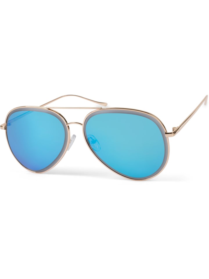 styleBREAKER Piloten Sonnenbrille in Gold / Blau verspiegelt günstig kaufen onesize