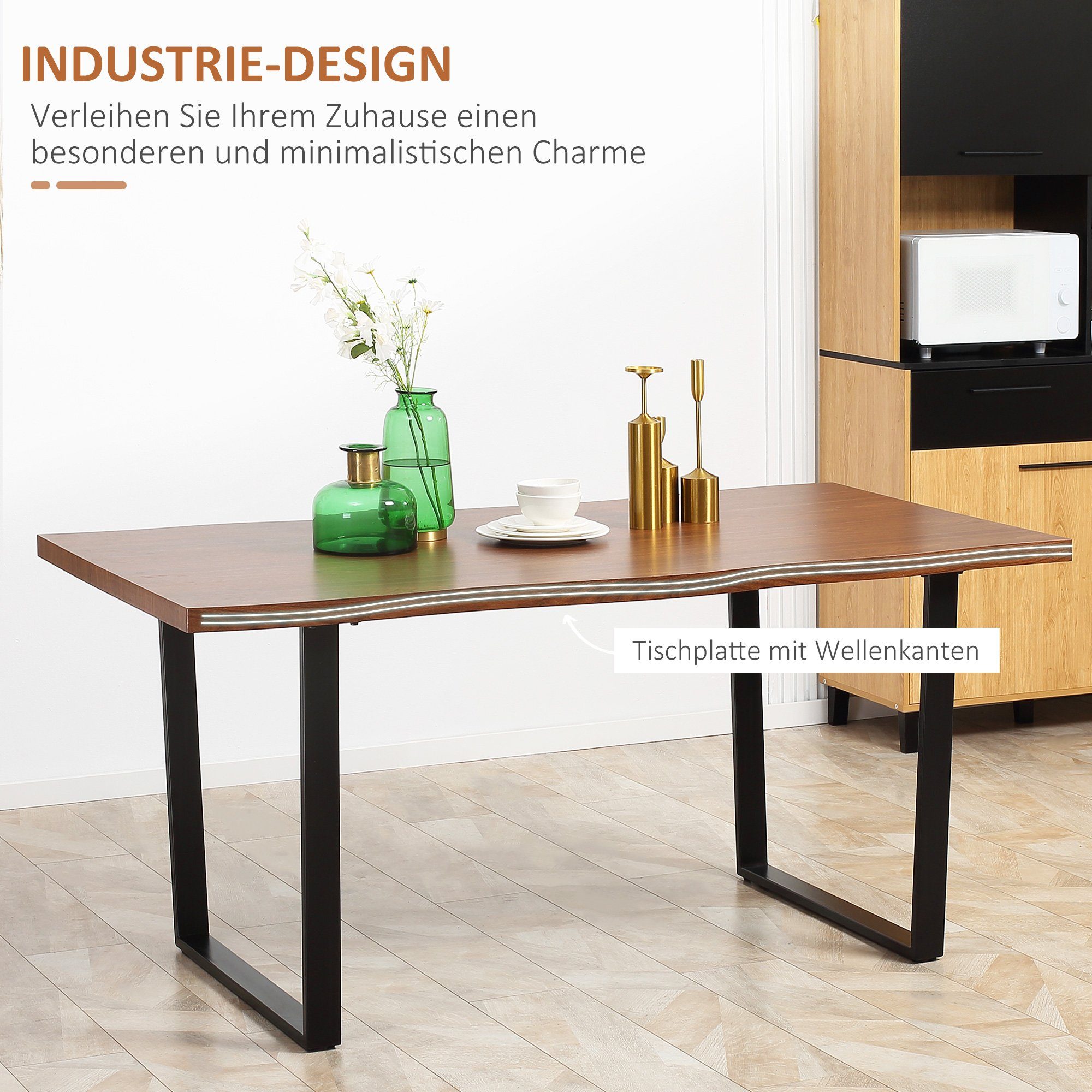 HOMCOM Esstisch Küchentisch im Industrie-Design, Braun + Schwarz (Küchentisch, 1-St., Esszimmertisch), mit rutschfeste Fußpads