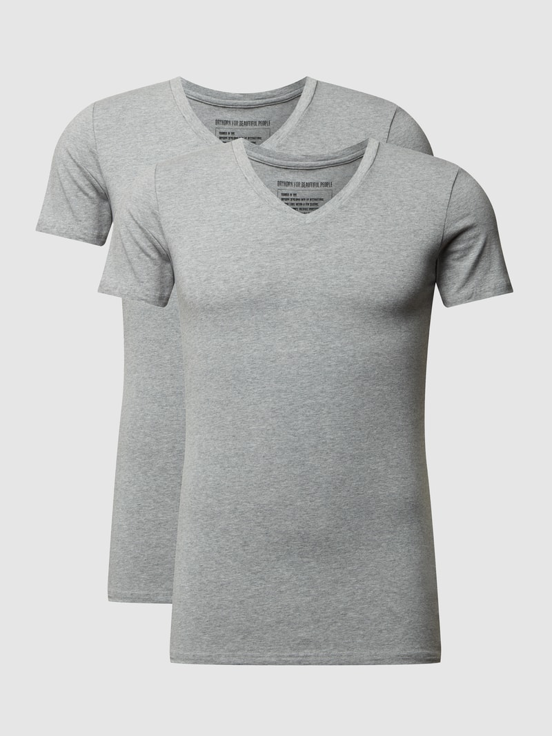 T-Shirt mit Stretch-Anteil im 2er-Pack Modell 'Caris' in mittelgrau meliert