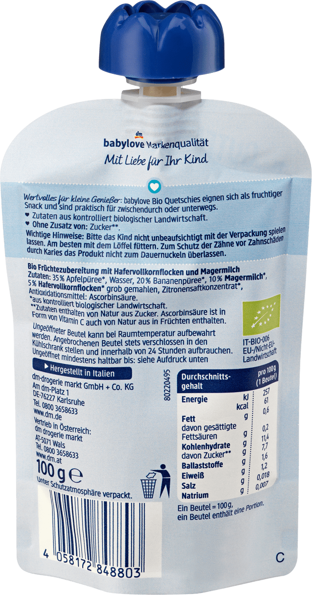 Quetschie Guten Abend Apfel-Banane-Hafer-Milch recyclebar ab 1 Jahr, 100 g