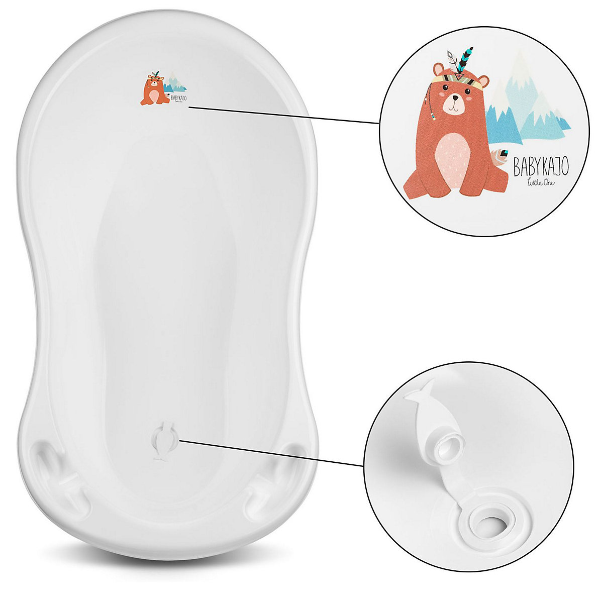 Baby Badewannen Set 3 Teilig - Babybadewanne, Baby Badesitz, Kapuzenhandtuch - Baby Wanne mit Stöpsel