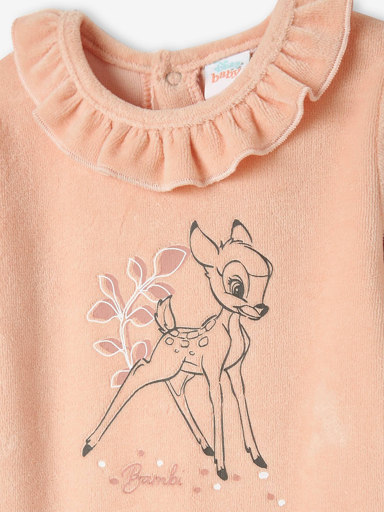 Dors-bien bébé fille DS® Bambi en velours rose clair uni avec decor