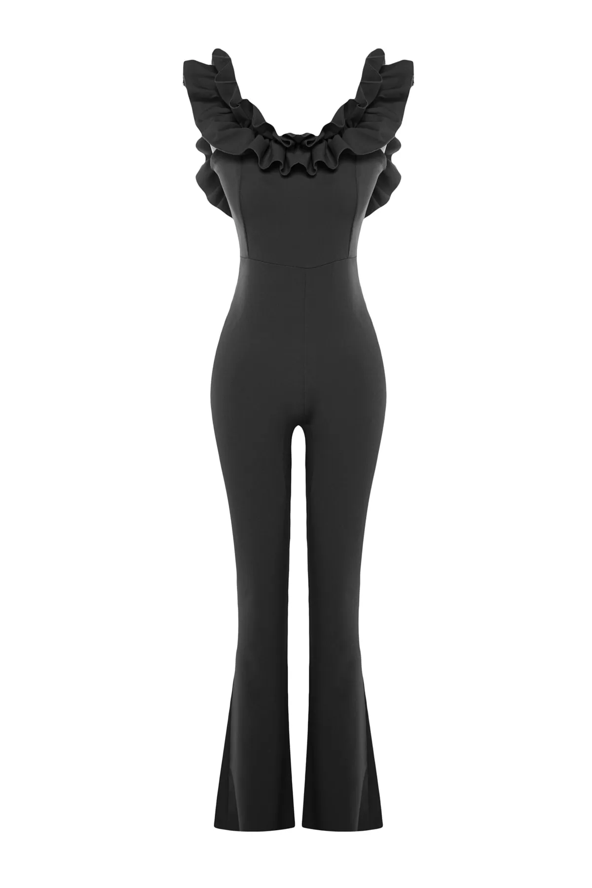 Trendyol Collection  Schwarzer gewebter Jumpsuit mit Rüschenkragen TPRSS23TU00013