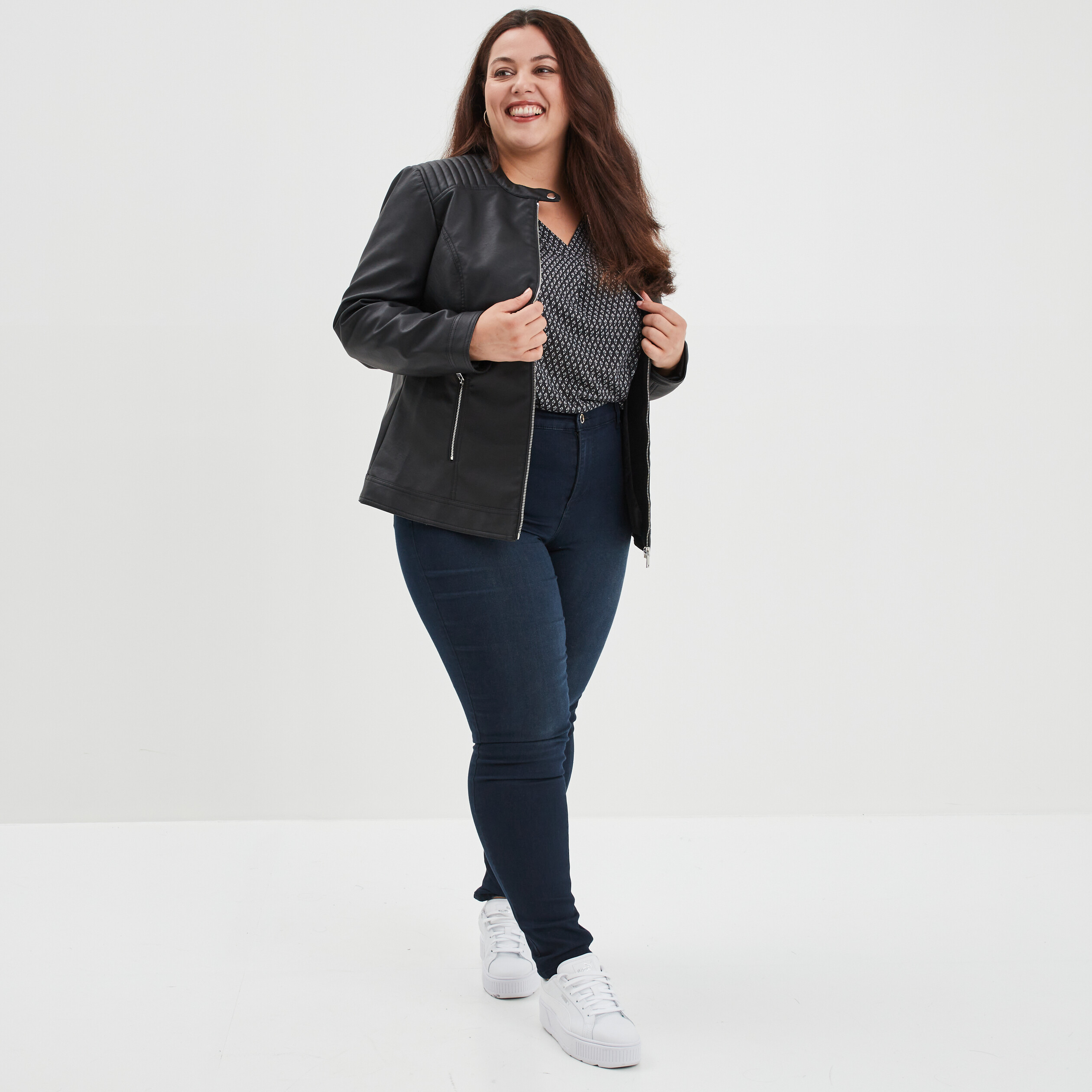Veste biker simili cuir noir femme grande taille | La Halle