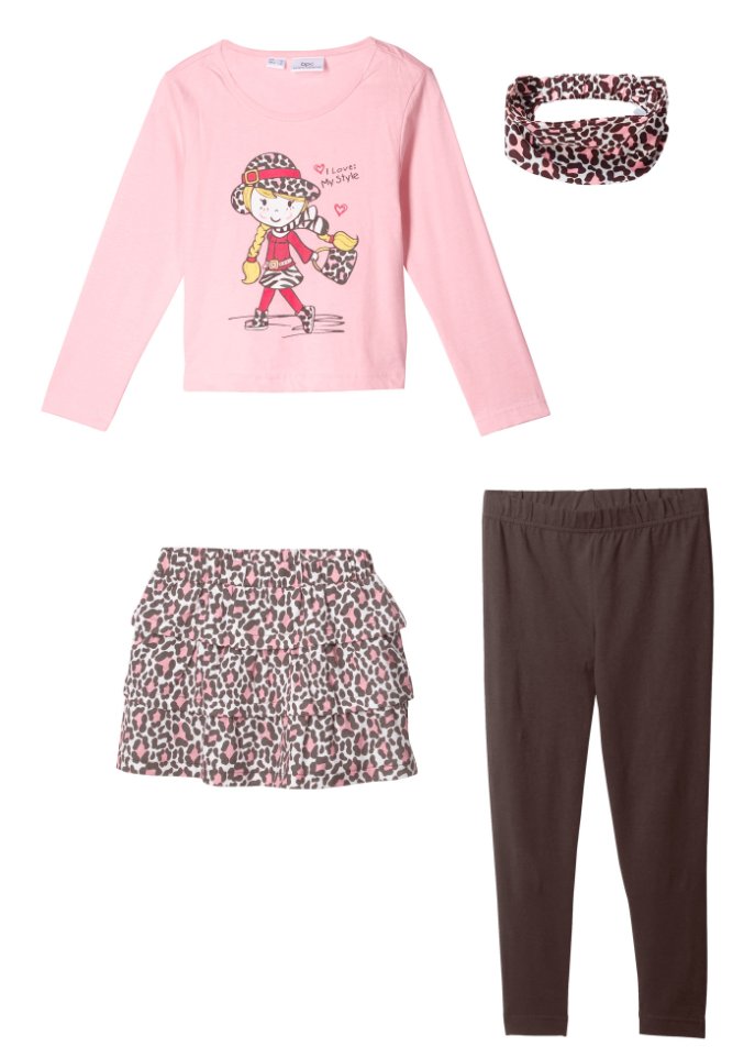 Mädchen Shirt + Rock + Leggings + Haarband (4-tlg.Set)