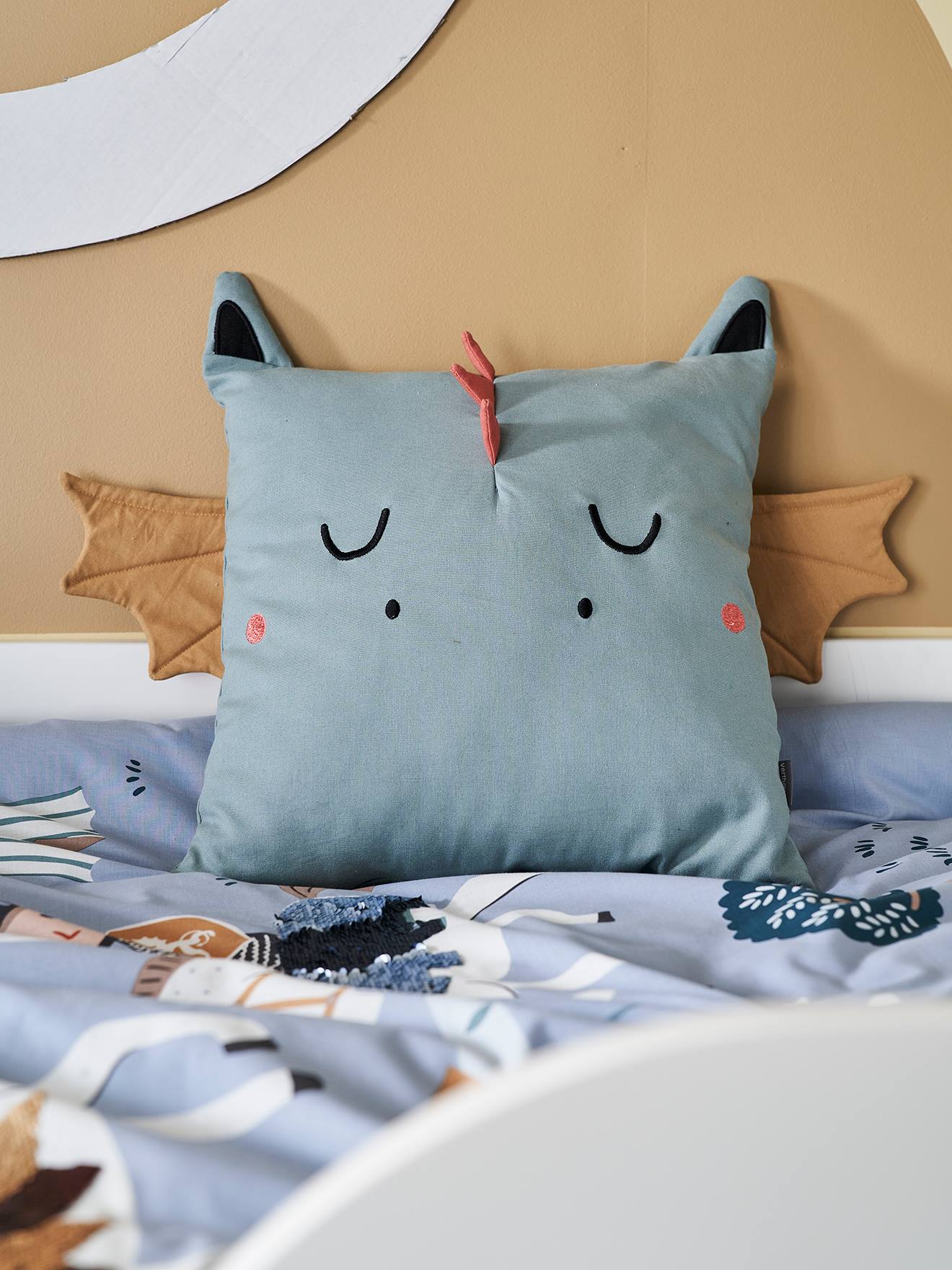Vertbaudet Kinderzimmer Kissen DRACHE Oeko-Tex, personalisierbar - grün/karamell