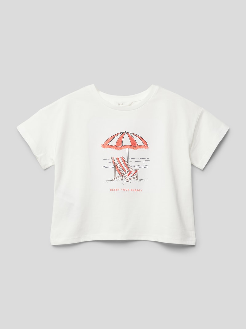 T-Shirt mit Motiv-Print Modell 'beach' in ecru