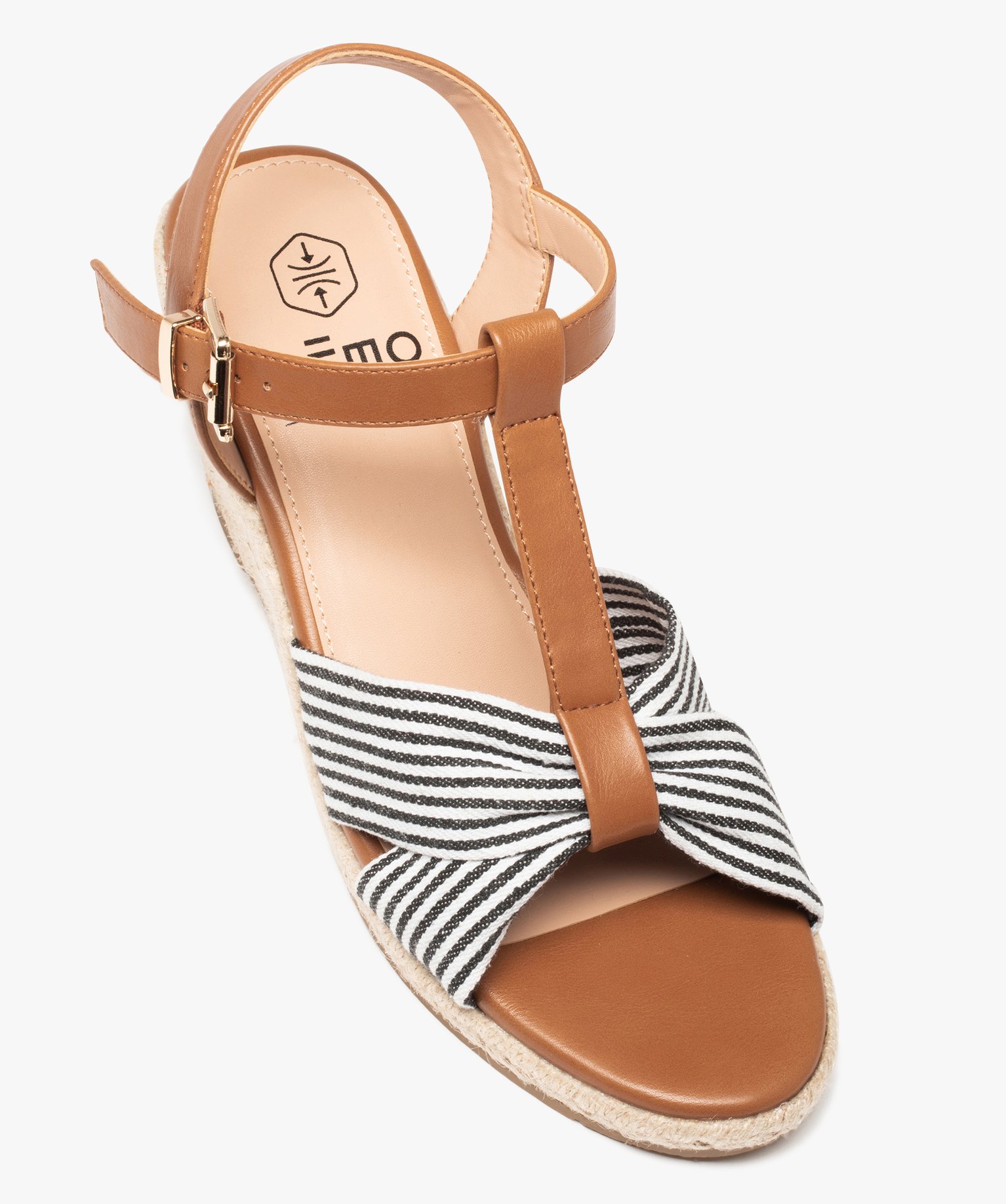 Sandales femme compensées dessus en toile drapée marine | GEMO