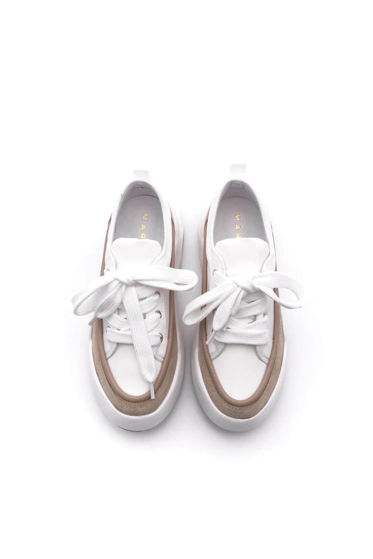 Marjin  Damen Sneaker Schnürer Dicke Sohle Sportschuhe Aresva Beige