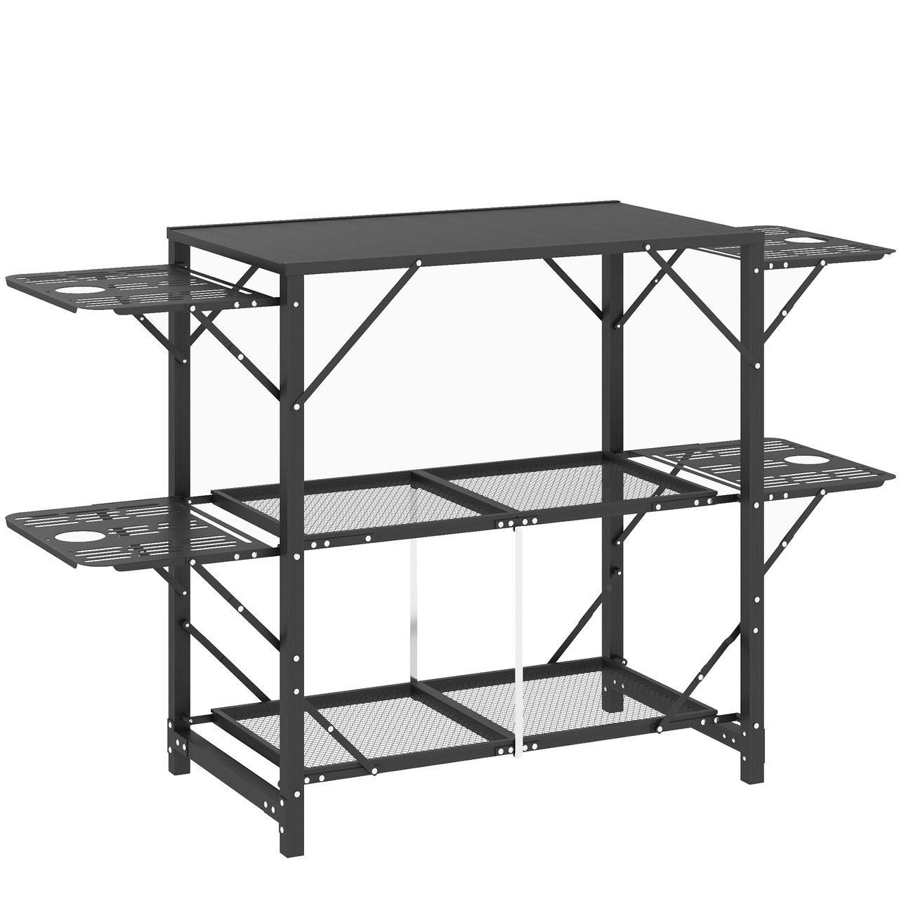 Outsunny Campingtisch Faltbar, Camping-Küchentisch mit 2 Ablagen, 4 Seitentische