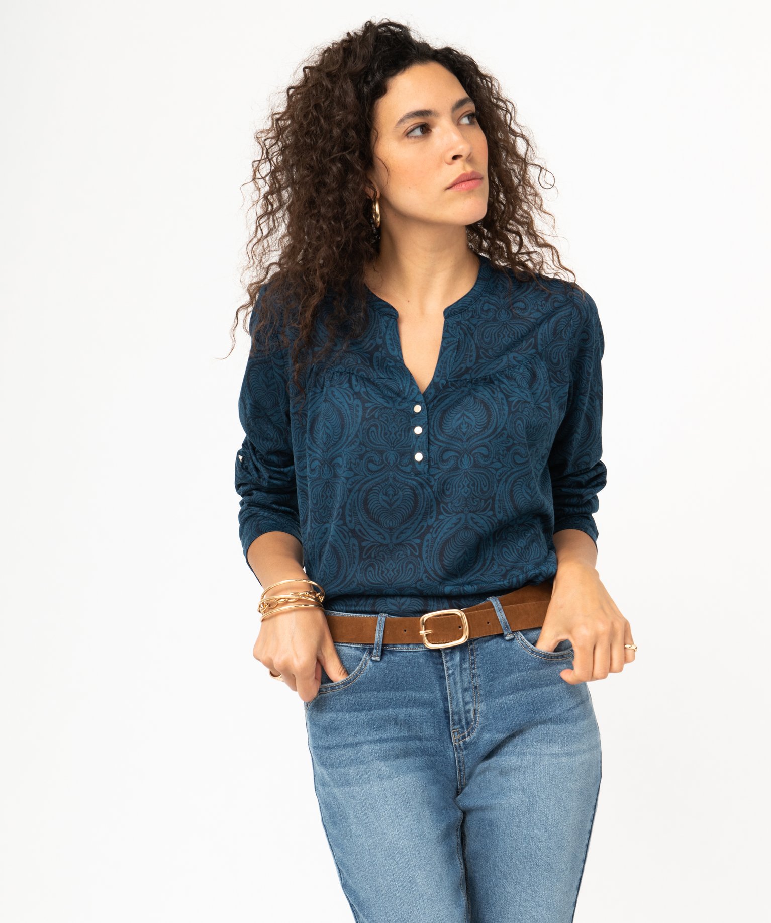 Tee-shirt à manches longues imprimé en polyester recyclé ... imprime | GEMO