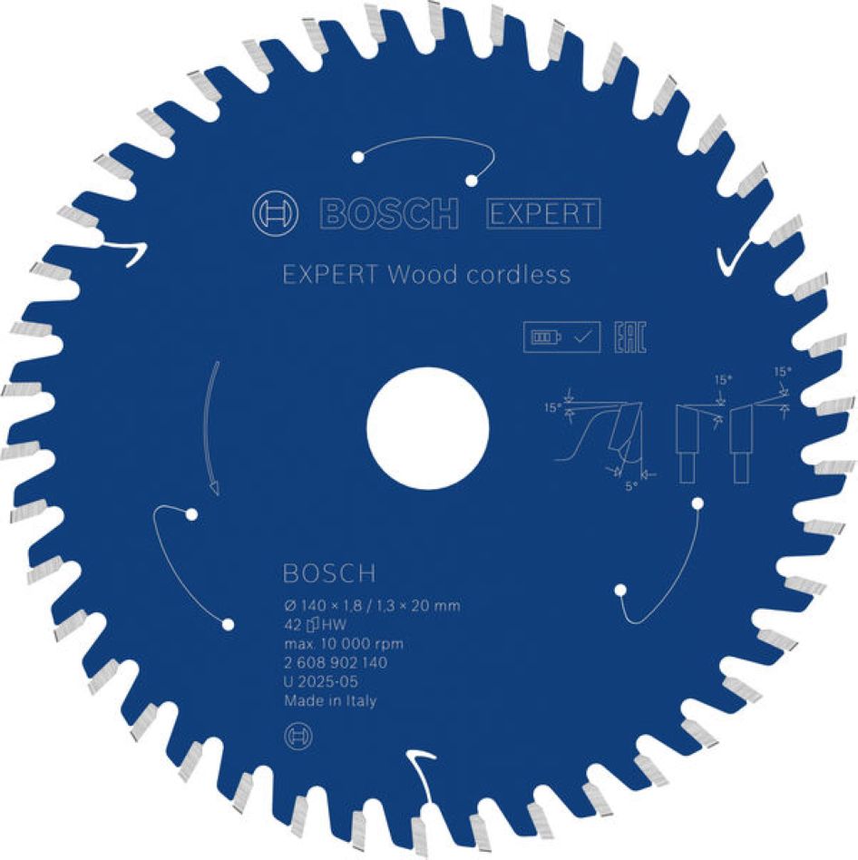 Lamă de ferăstrău circular Bosch Blue Accessories 2608902140 EXPERT pentru lemn, fără fir, 140 x 1,8/1,3 x 20 mm T42