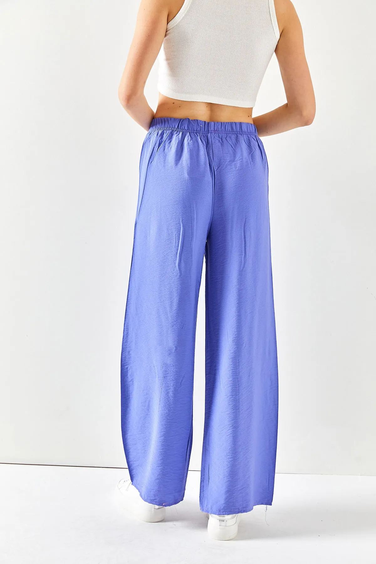 Olalook  Lilafarbene Palazzo-Ayrobin-Hose mit Gürtel und elastischem Bund für Damen PNT-19000200