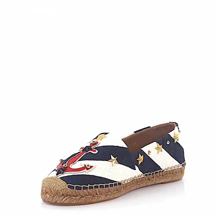 Dolce & Gabbana - Espadrilles Bast Baumwollmischung Nieten blau weiß - blau