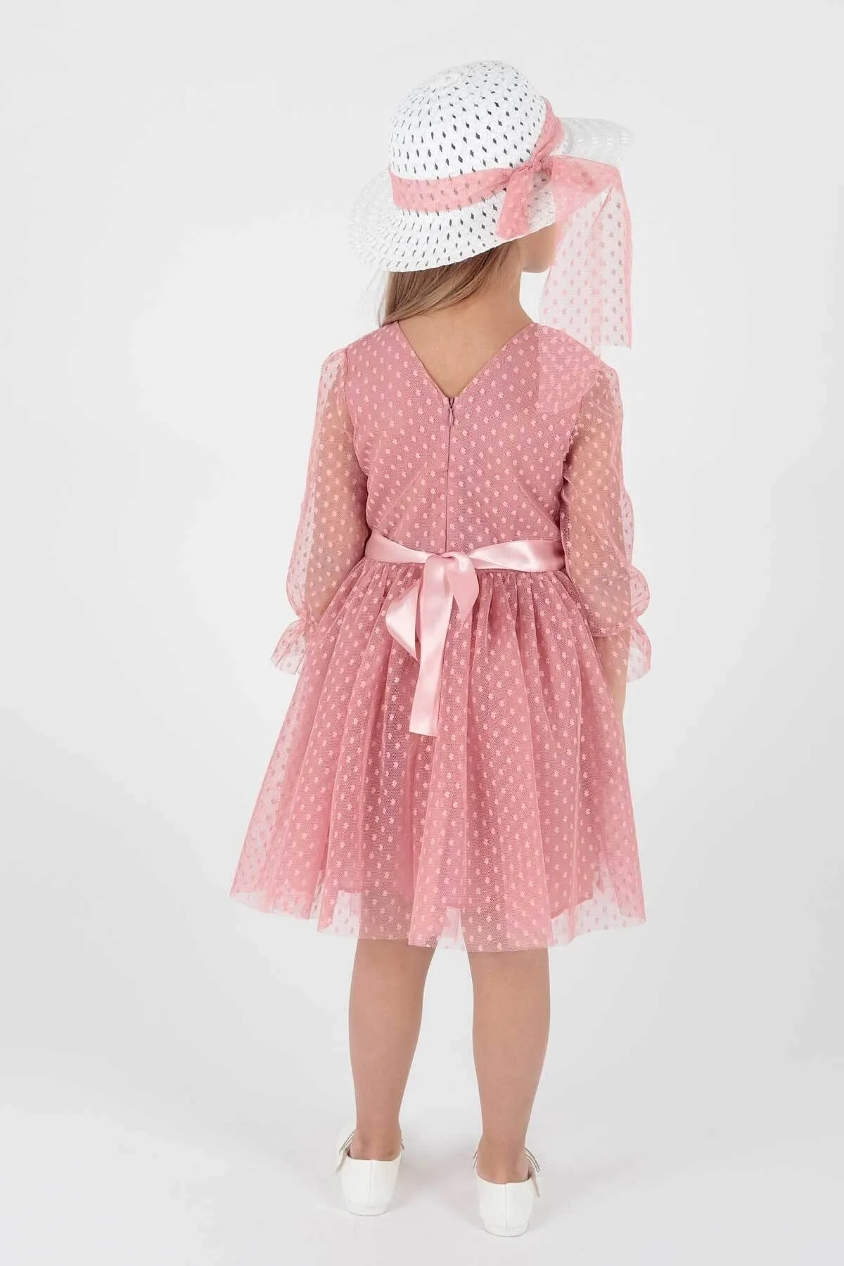 AHENGİM  Trendiges Abendkleid für Mädchen mit Hut und Tüllspitze Ak2228
