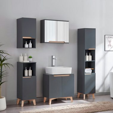 en.casa Hängeschrank Bergkamen 60 x 30 x 30 cm Grau / Holzfarben