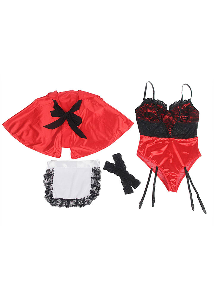 INTIMAX 4tlg. Kostüm in Schwarz/ Rot günstig kaufen