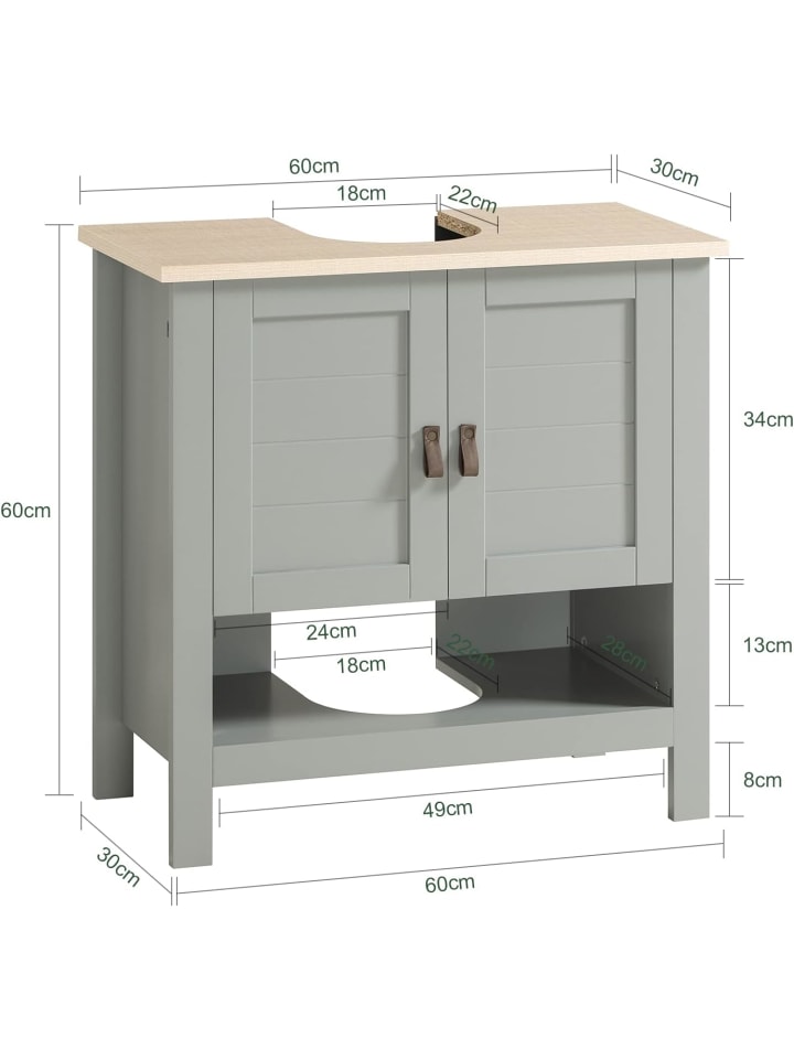 SoBuy Waschbeckenunterschrank in Hellgrau - (B)60 x (H)60 x (T)30cm günstig kaufen onesize