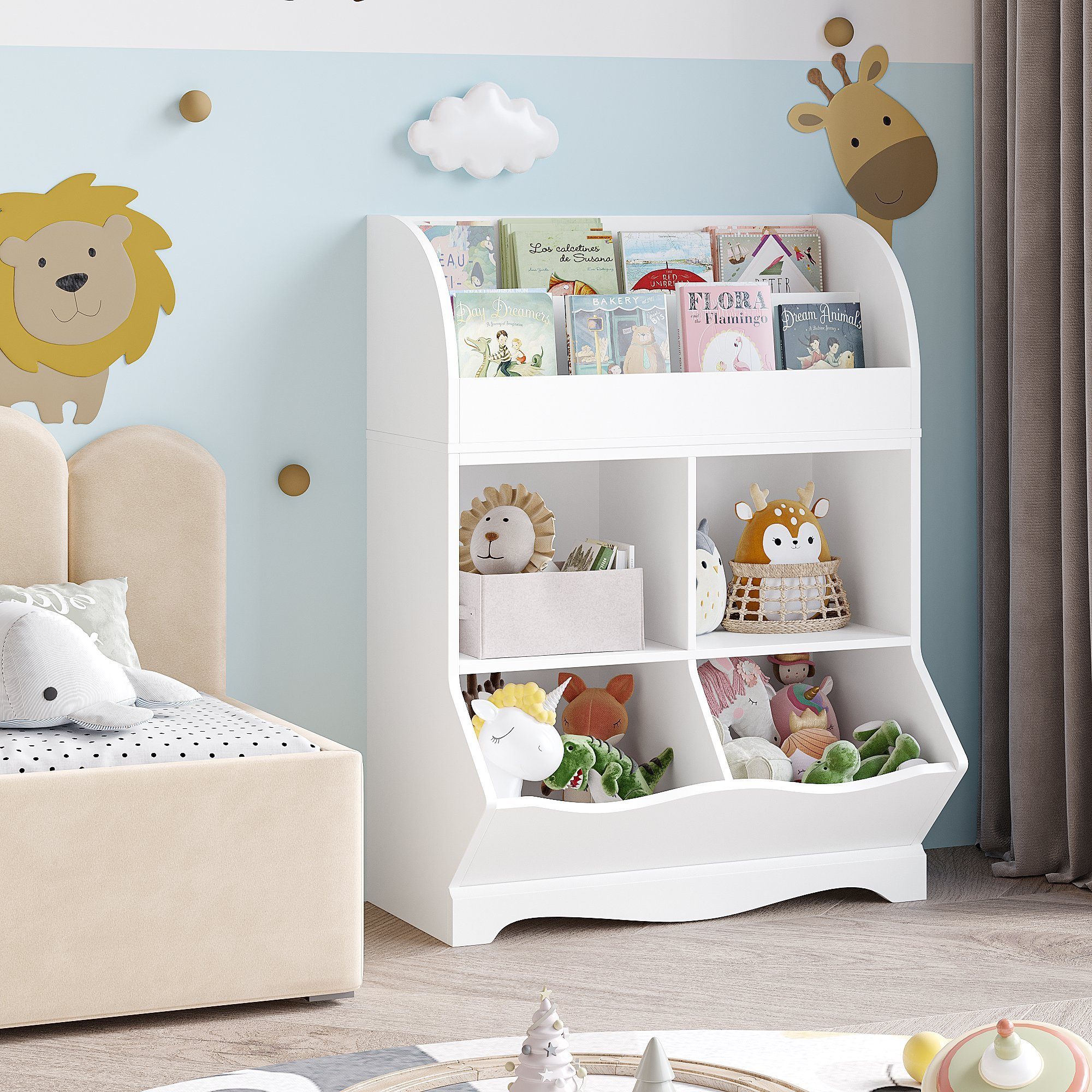 HOMECHO Bücherregal, Spielzeugregal mit Ablagefächern und Fächern Kinderregal