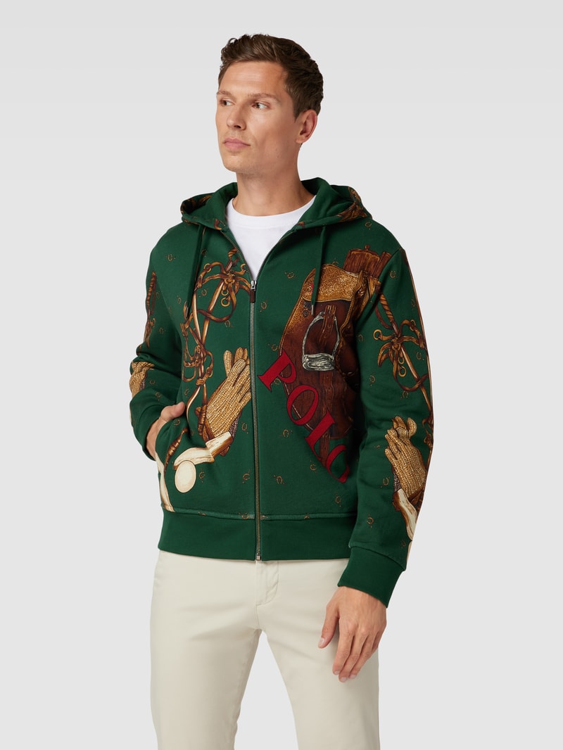 Sweatjacke mit Allover-Print in schwarz