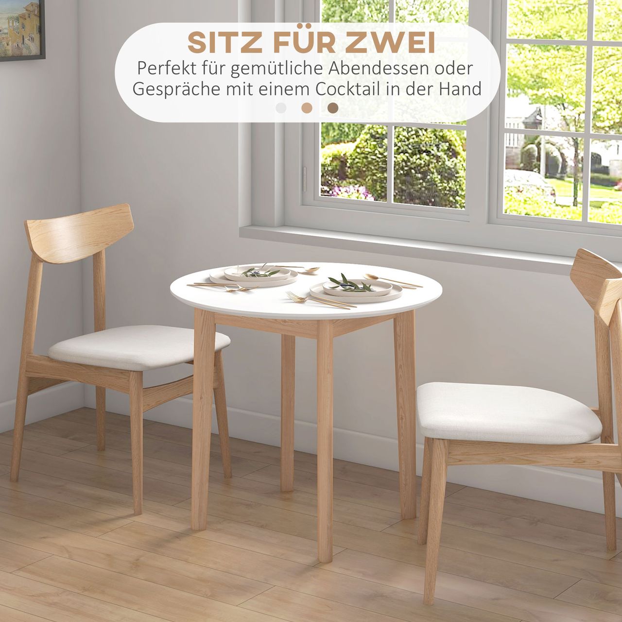 HOMCOM Esstisch, Runder Küchentisch für 2 Personen, Esszimmertisch, Holz, Weiß