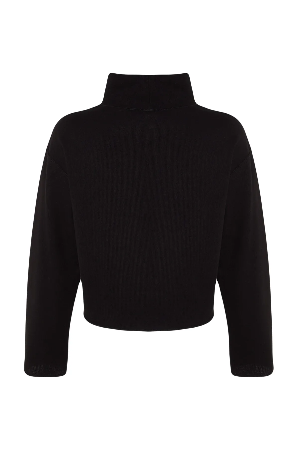 Trendyol Collection  Schwarze Strickbluse im Thessaloniki-/Strickwaren-Look, hoher Kragen, entspannte/bequeme Passform, niedrige Ärmel, TWOAW24BZ00092