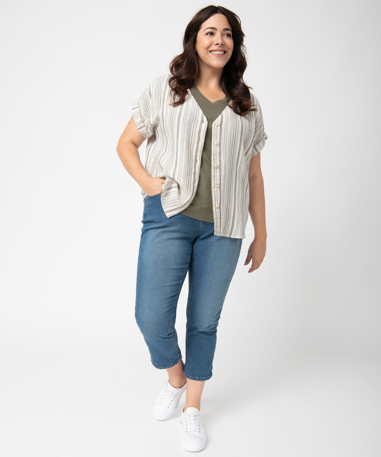 Blouse femme grande taille rayée à manches courtes  raye | GEMO