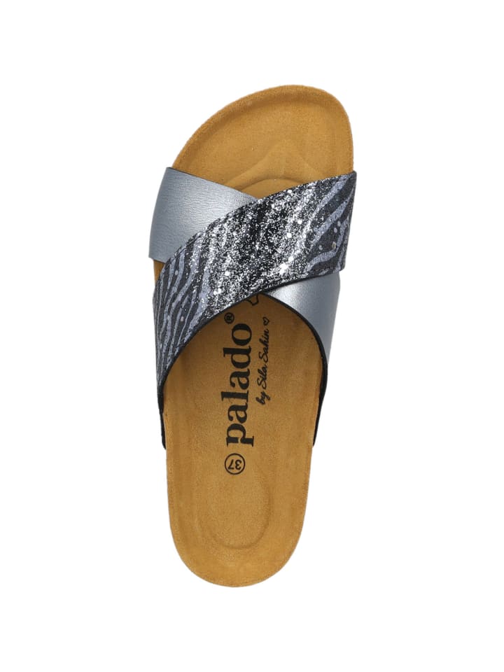 palado Pantoletten in grau zebra glitzer günstig kaufen