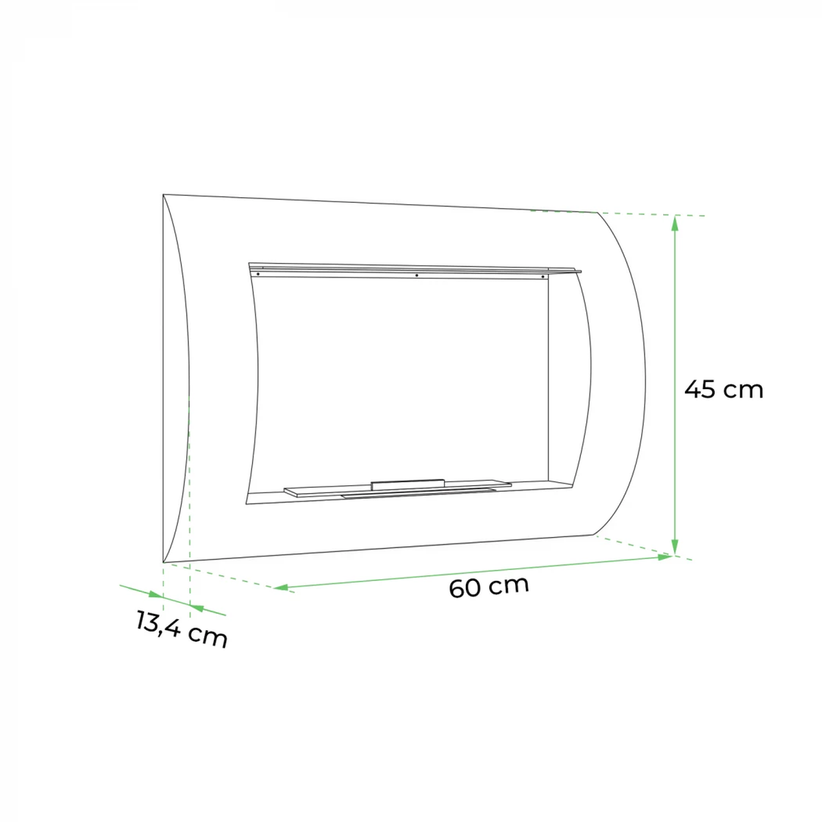 ScandiFlames Ozean Bio-Wandkamin, Edelstahl, H: 45 cm x L: 60 cm x B: 13,4 cm, 0,7 l Bioethanol, Brenndauer ca. 1,5-2,5 Stunden, 1,75 kW.