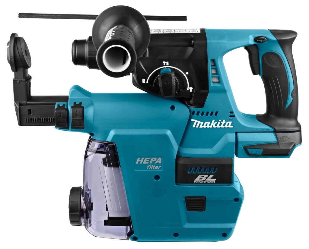 Makita DHR242ZJW kombinuotas perforatorius 18 voltų korpusas su integruotu dulkių ištraukimu DX06 (be akumuliatorių ir įkroviklio)