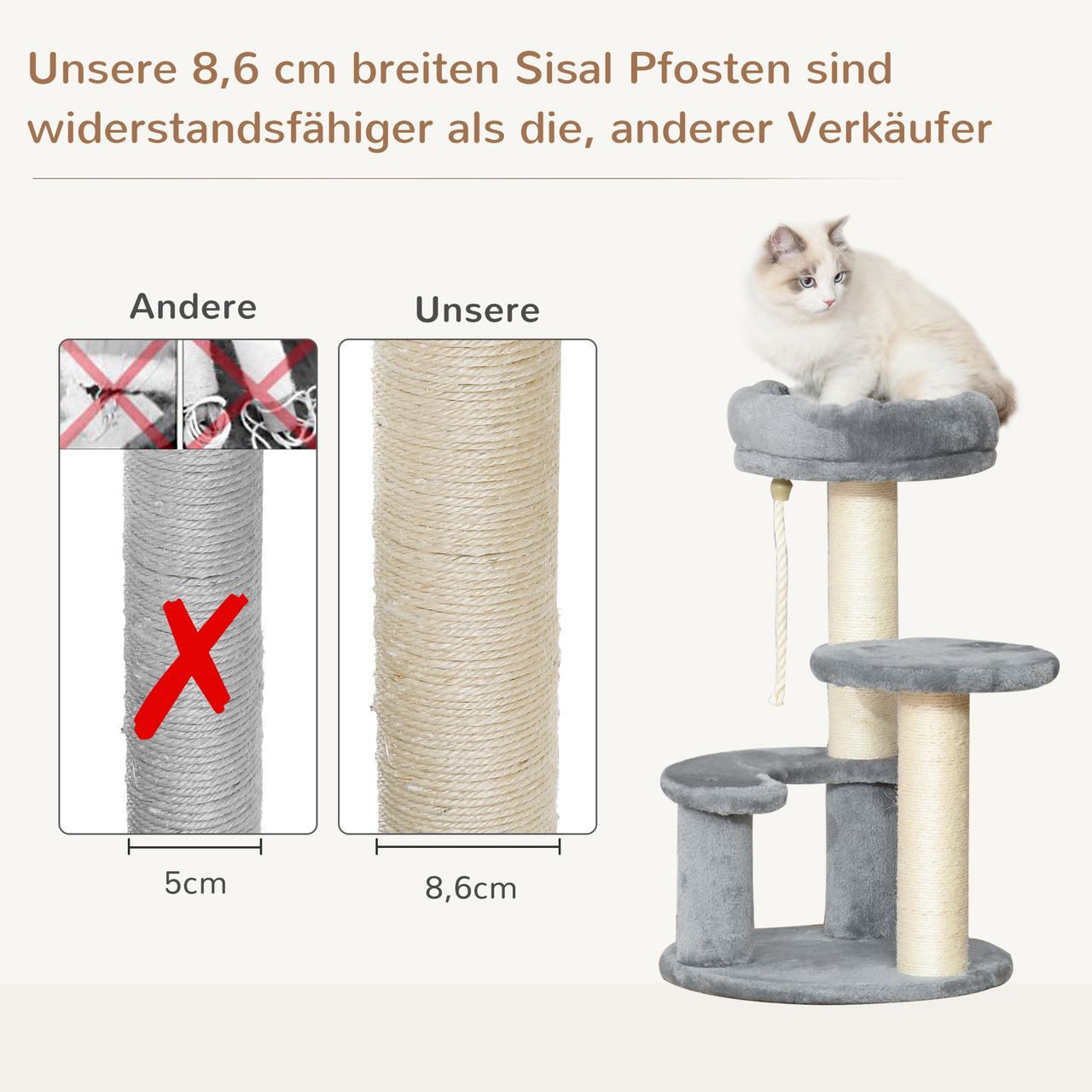 PawHut Katzenbaum Kletterbaum Spielbaum Katzenbett Katzenkratzbaum Grau