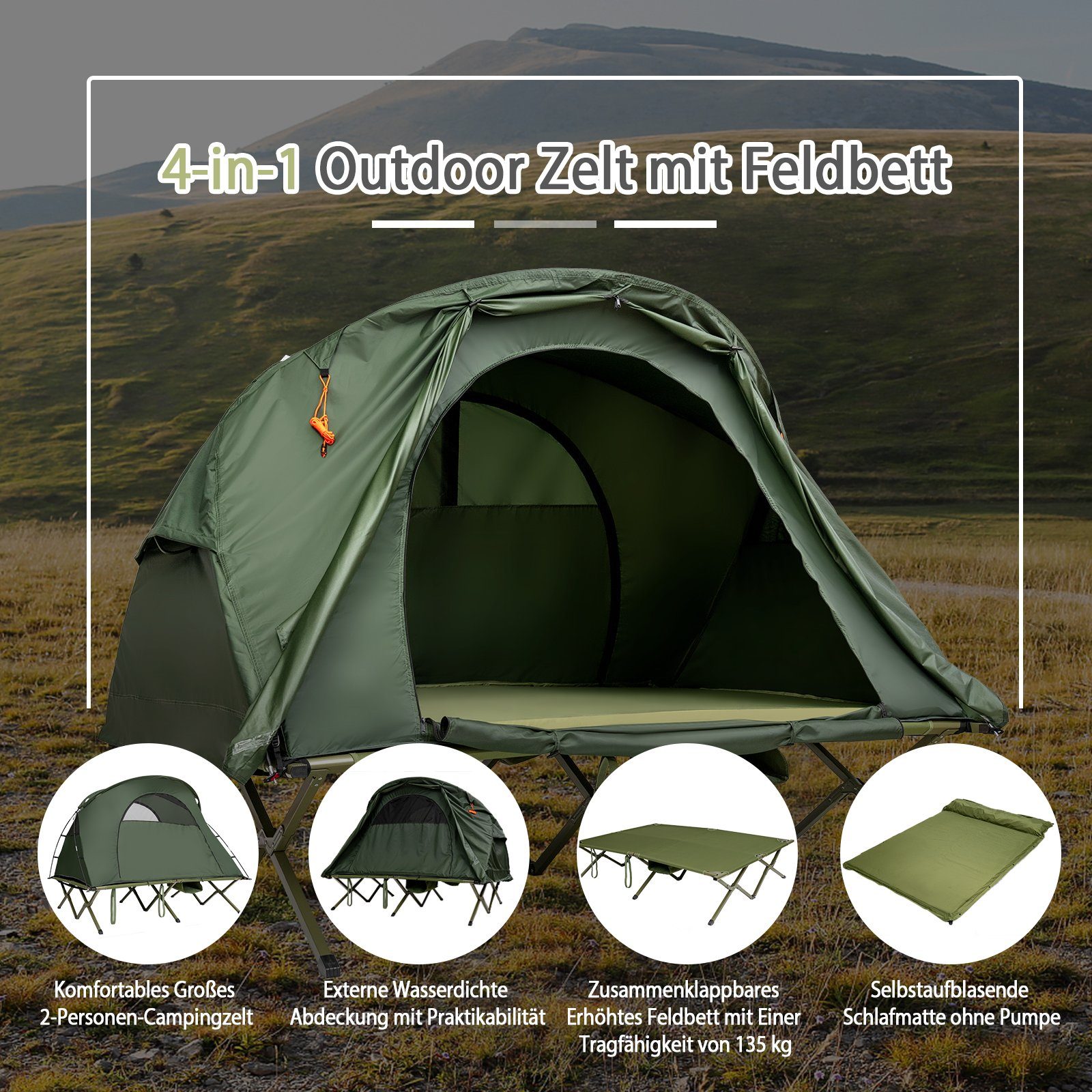 COSTWAY Kuppelzelt Campingzelt, Personen: 2, mit Tasche