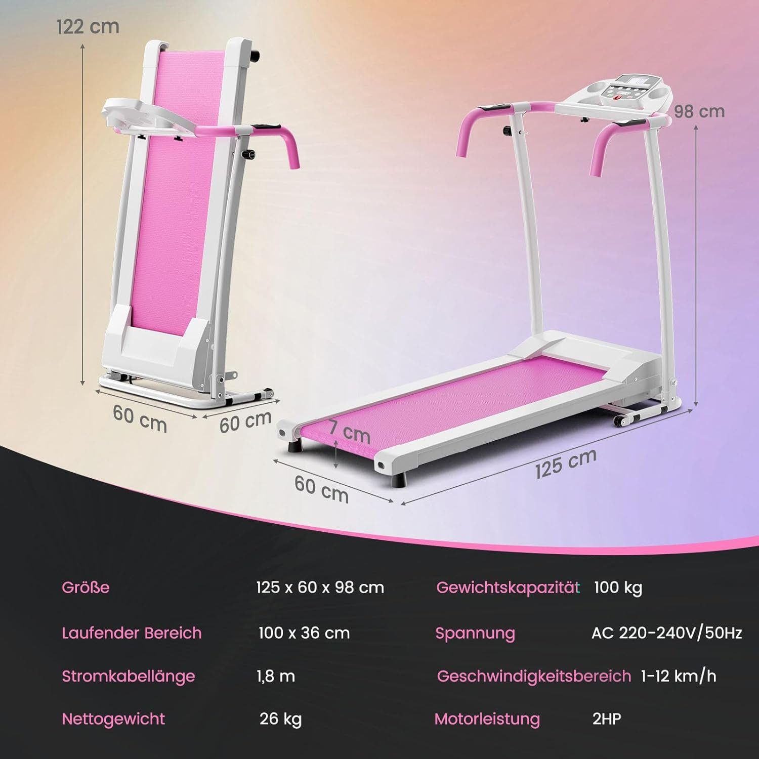 COSTWAY Laufband (2PS Walking Pad, mit 12 voreingestellten Programmen), 1-12 km/h, LCD display, treadmill for home, running surface
