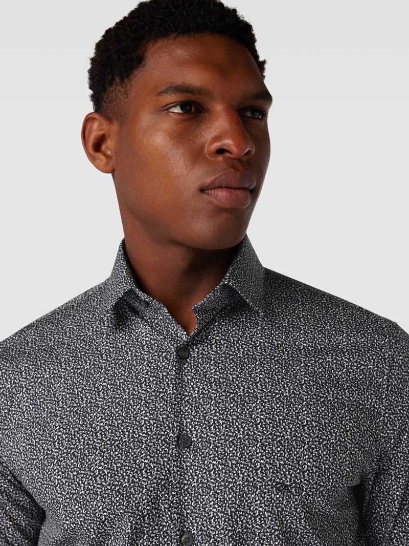 Business-Hemd mit Allover-Muster Modell 'Bari' in schwarz