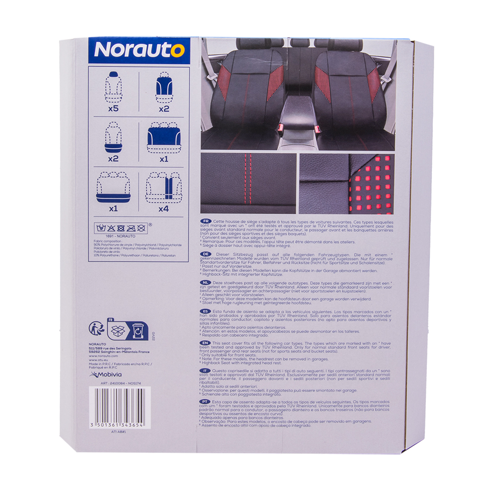 Norauto Deluxe Universal-Sitzbezüge schwarz/rot - ATU